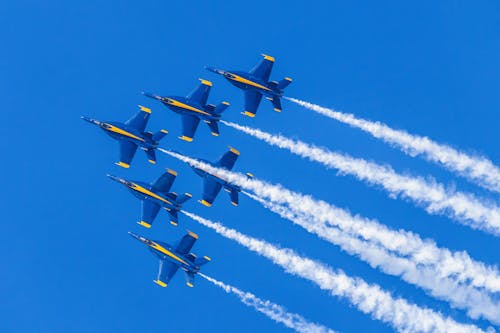 Group of F/A-18 Hornet Fighter Planes Flying at Air Show