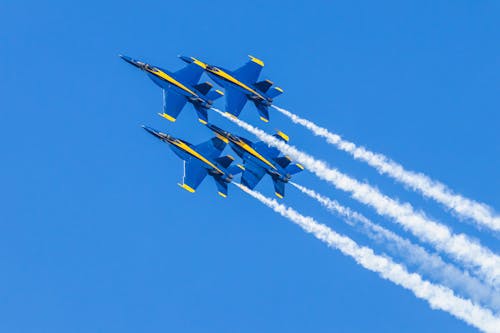 Fighter Planes Flying against a Clear Blue Sky during an Airshow