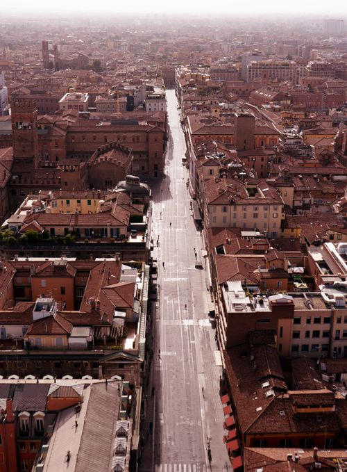 Free Explore Bologna's medieval architecture and vibrant streets from above. Stock Photo