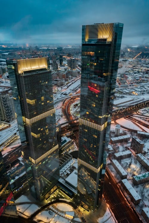 Aerial View of Neva Towers in Moscow, Russia 