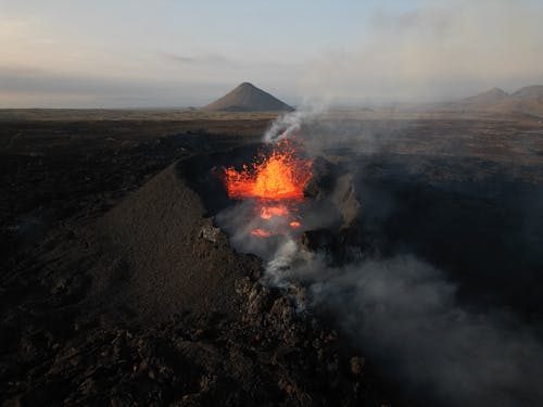 Aerial View of an Erupting Volcano 