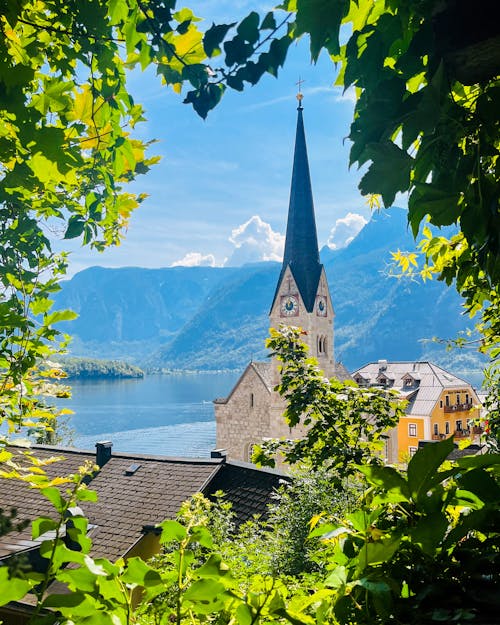 Tower of Church in Hallstatt Town in Austria