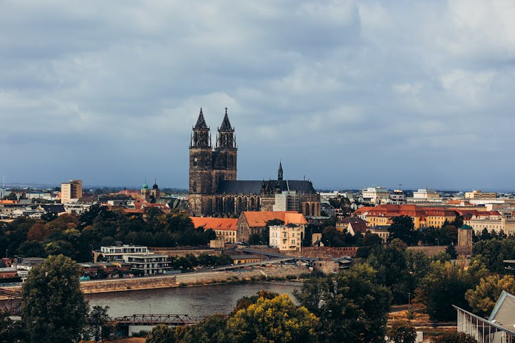 View Of Magdeburg And The Magdeburg Cathedral In Germany 