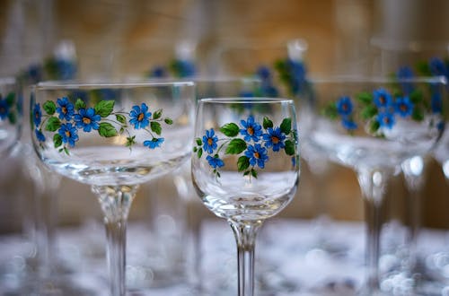 Close-up of Elegant Glassware with Floral Patterns 