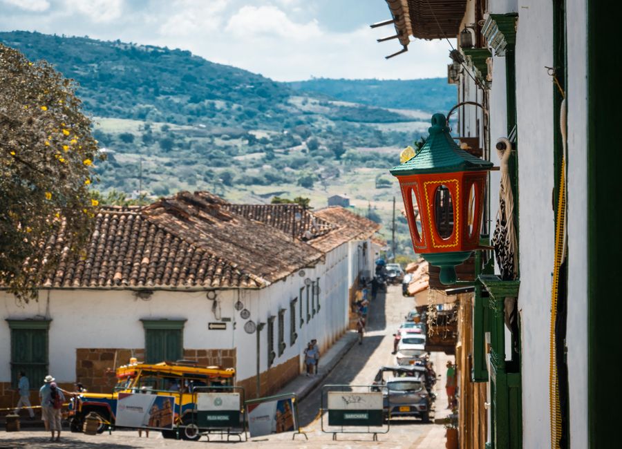 Charming colonial town of Barichara in Colombia, showcasing traditional architecture and scenic hills.