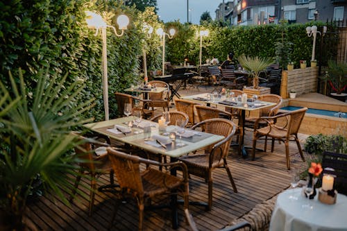 Restaurant Terrace with Lamps and Tables