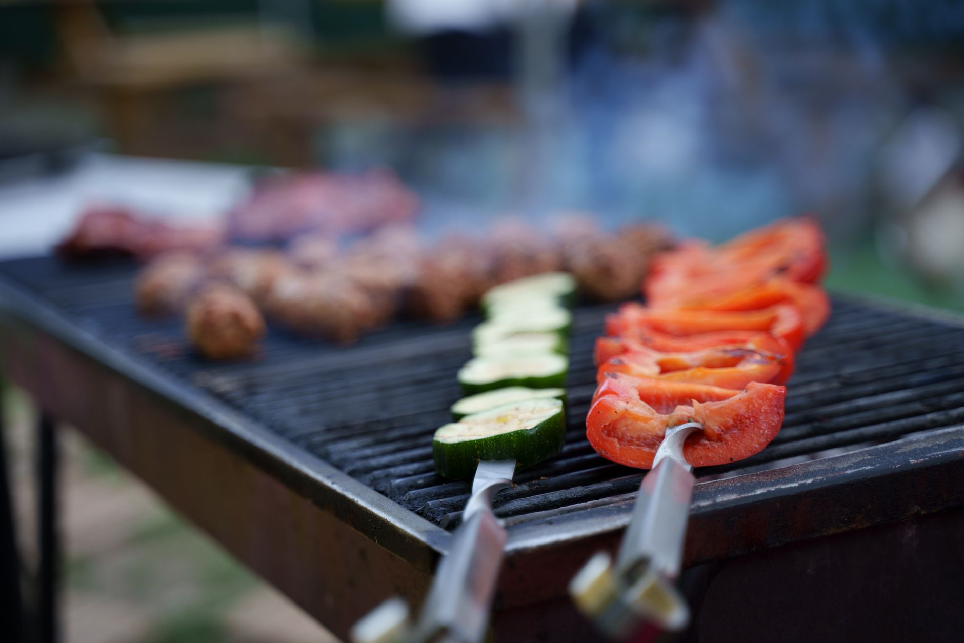 Colorful grilled vegetable skewers with zucchini and squash