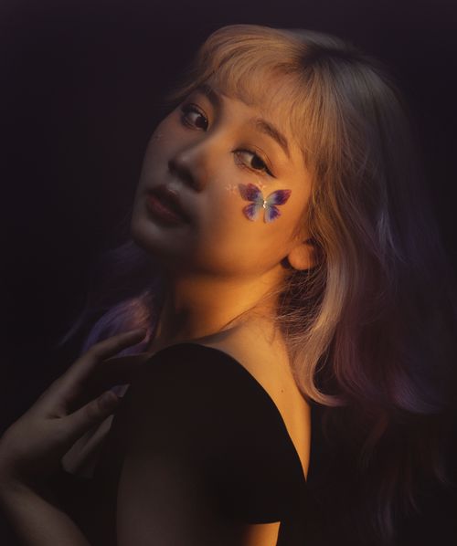 Free A striking portrait of a young woman adorned with a butterfly design on her face, captured in Ho Chi Minh. Stock Photo