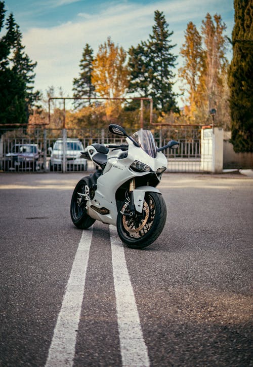 White Ducati 1199 Panigale Parked on a Street