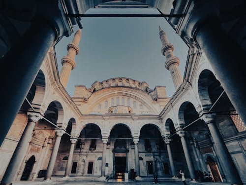 Minarets over Courtyard of Nurosmaniye Mosque in Istanbul