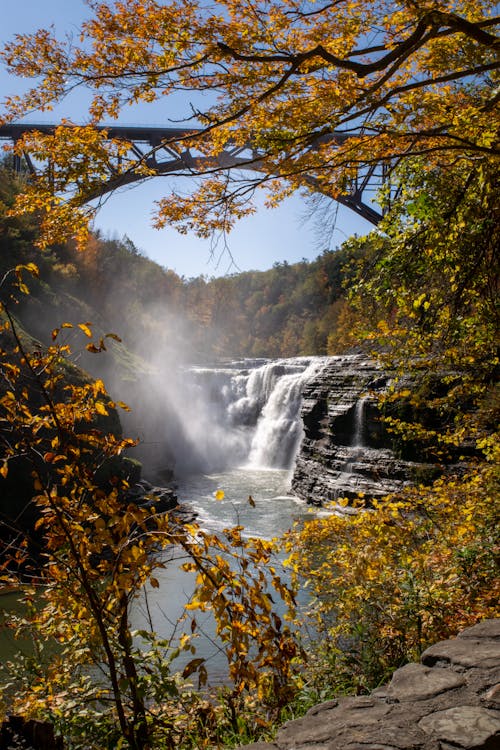 Free Waterfall in Letchworth State Park in Autumn, New York, USA Stock Photo