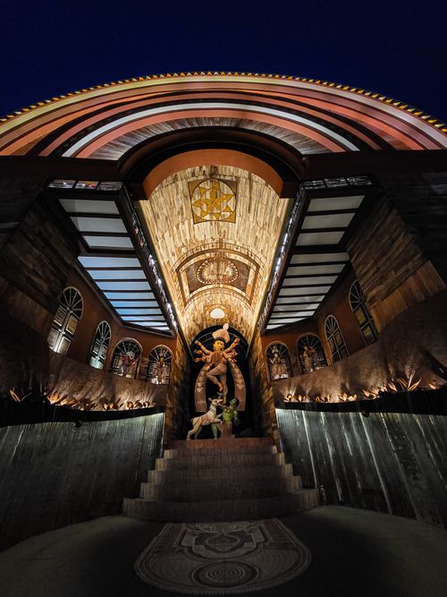 Free Beautifully illuminated shrine displaying Hindu figures at night in Kolkata, India. Stock Photo