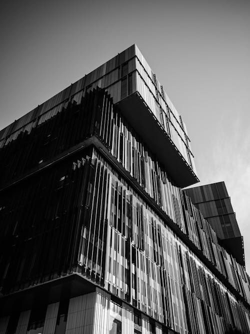 Black and White Photo of a Modern Building
