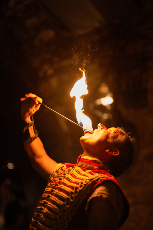 Fire Eater with Torch on Tongue