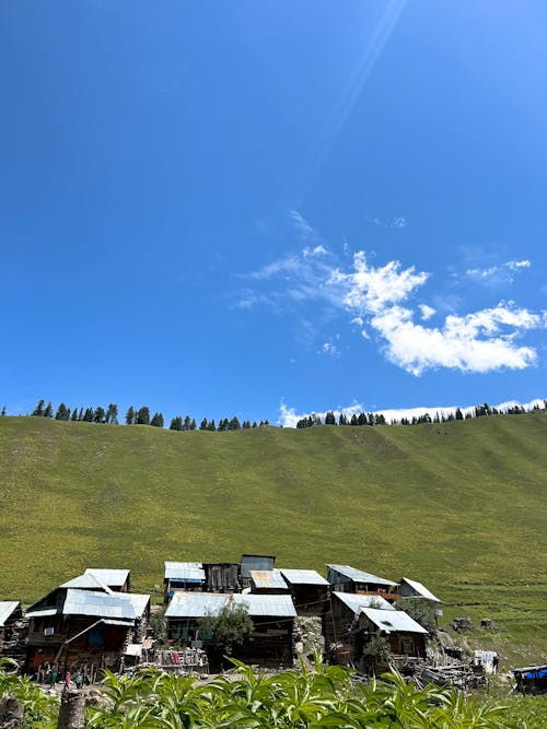 Houses in Kashmir near meadows 