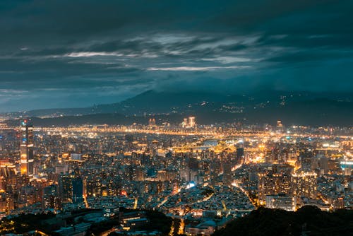 Panoramic View of an Illuminated Modern City 