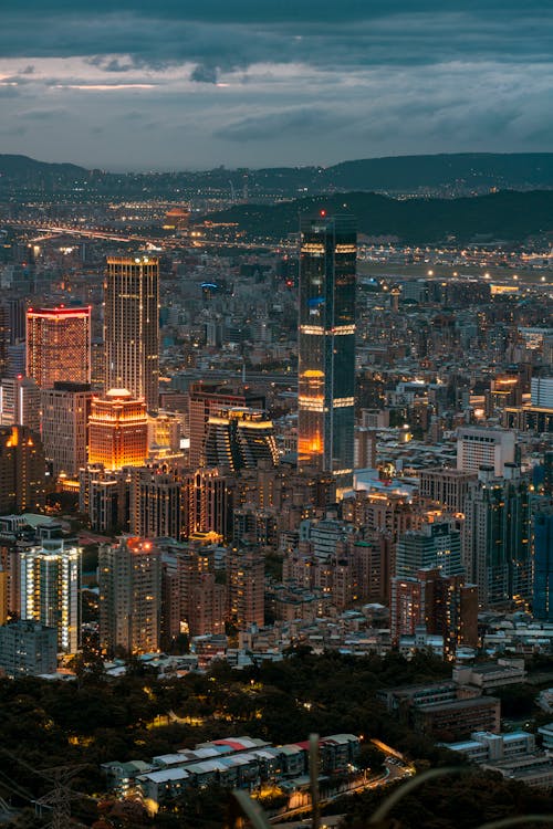 Panoramic View of an Illuminated Modern City 