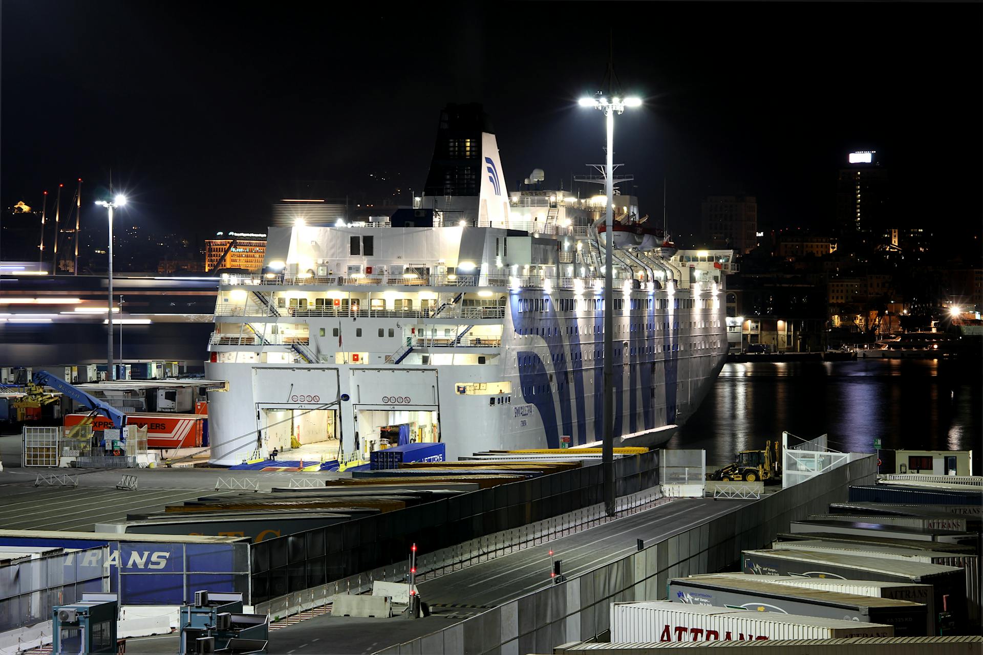 Cruise Ship in an Illuminated Dock at Night