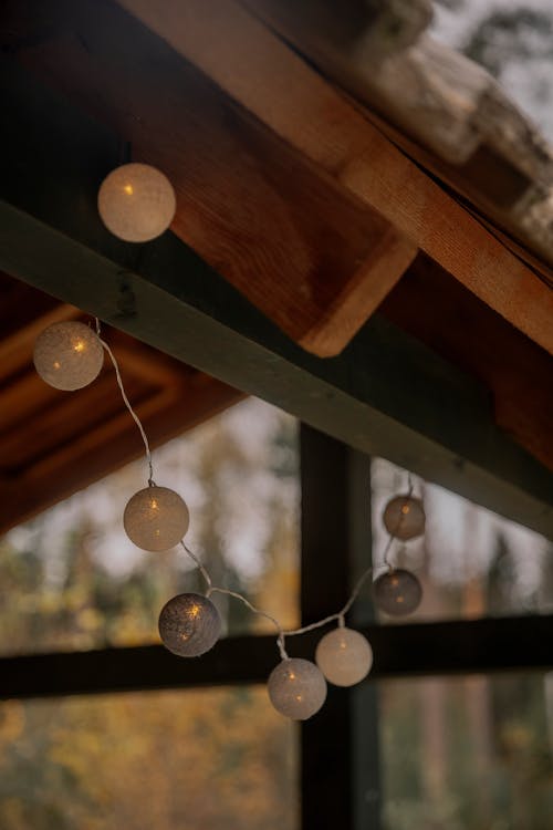 String Lights Hanging under a Wooden Canopy