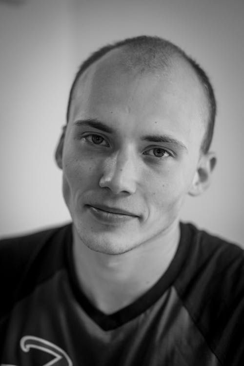 Black and White Portrait of a Balding Man