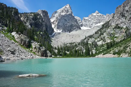 Turquoise Delta Lake below the Grand Teton