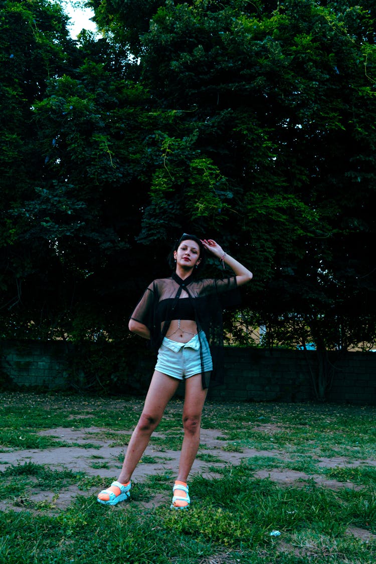 Woman Wearing Black Shirt In A Park