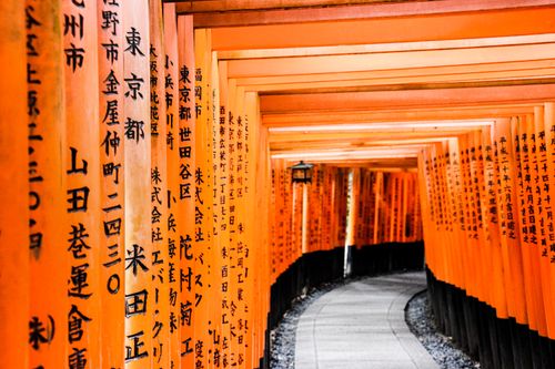 Free Explore the vibrant orange Torii gates of the Fushimi Inari Shrine in Kyoto, Japan, a stunning architectural landmark. Stock Photo