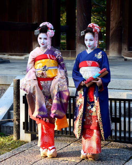 Japanese Women in Traditional Kimonos 