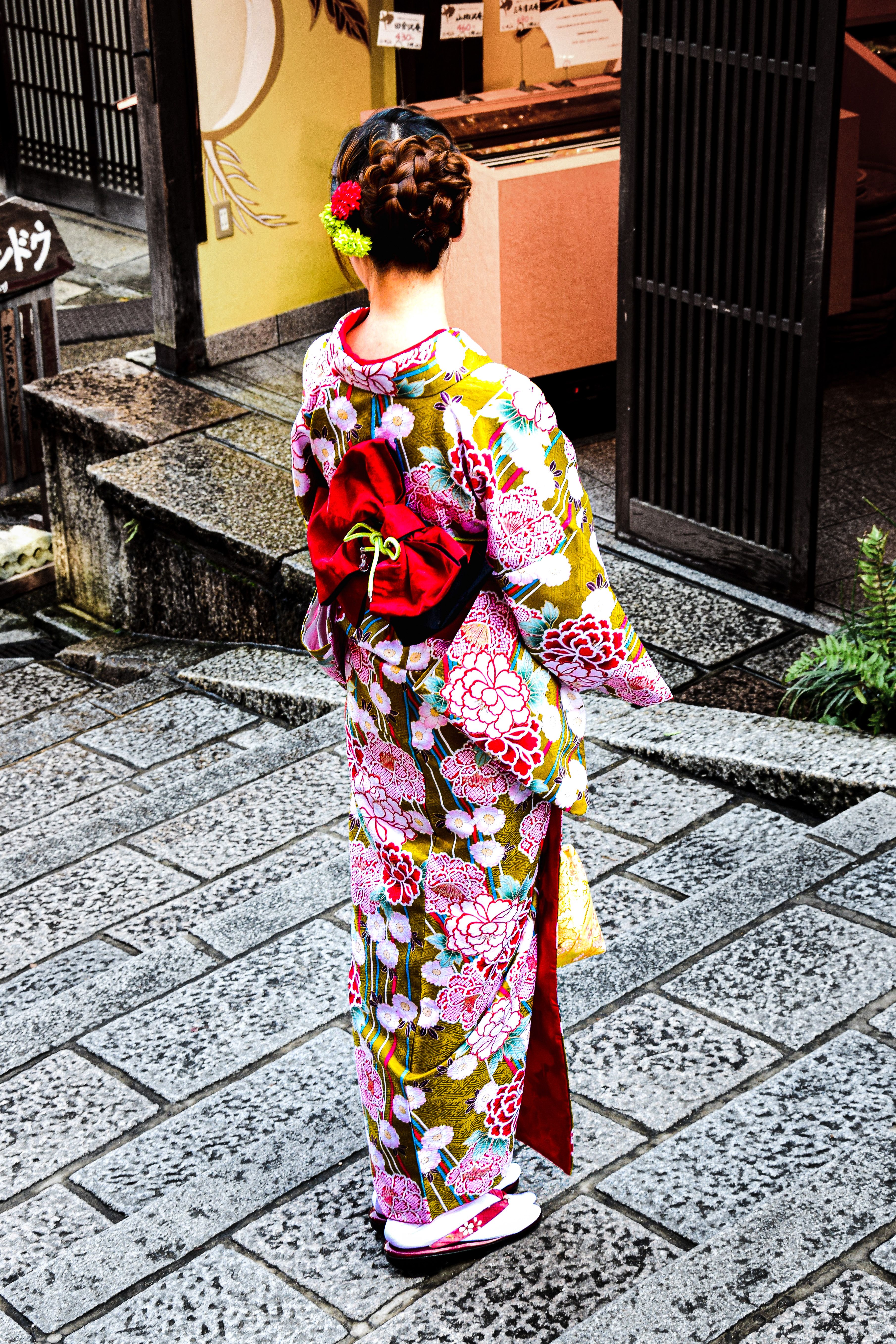 Back View of a Geisha in a Kimono Standing on Steps · Free Stock Photo