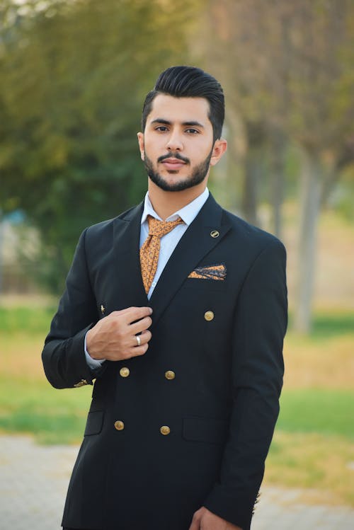 Model in an Elegant Double-Breasted Suit