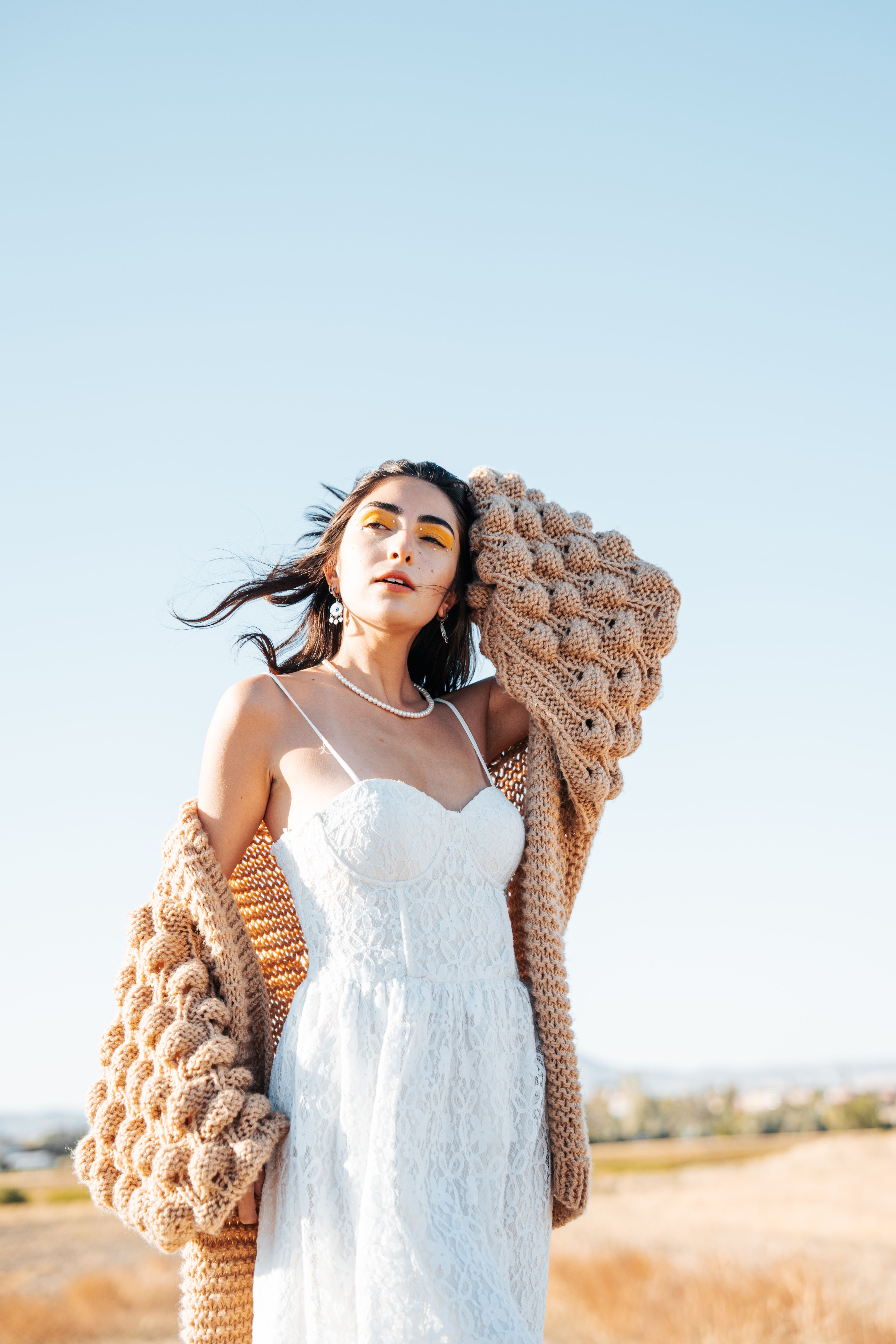 Woman in White Dress and Cardigan  Free Stock Photo