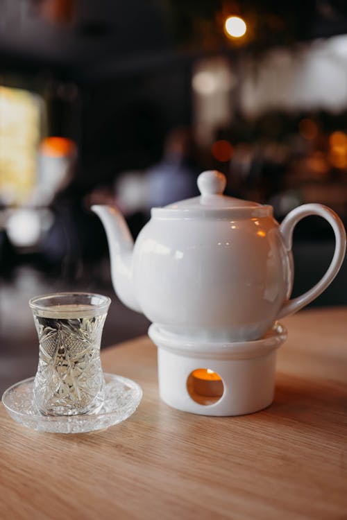 White Teapot and Glass Turkish Tea Glass