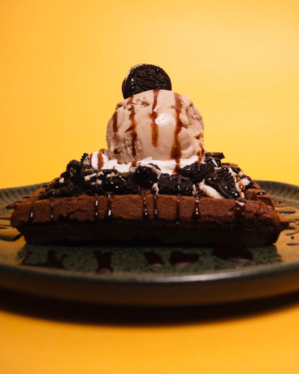 Close-up of Cake with Ice Cream and Cookies 