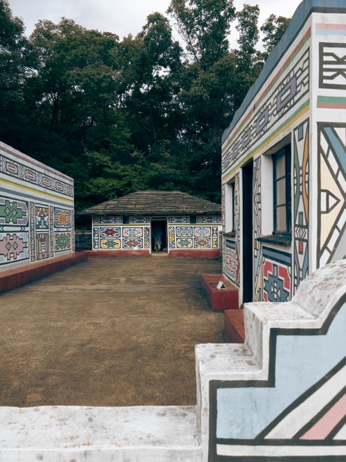 Free Colorful traditional art on buildings at Inuyama's Museum of Man, showcasing intricate patterns. Stock Photo