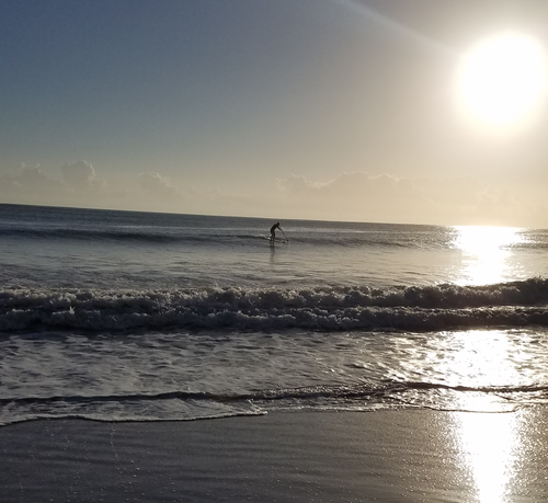Free Paddle Boarder at sunrise Stock Photo