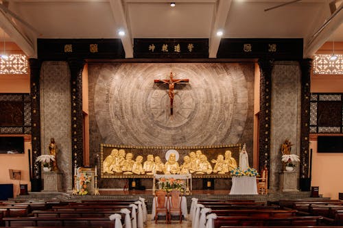 Church Interior with Golden Reliefs on Altar
