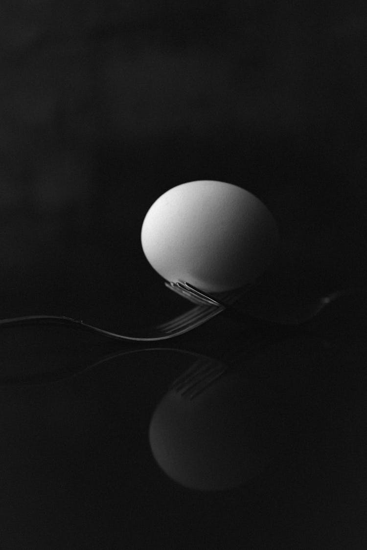 Egg On A Fork In Black And White