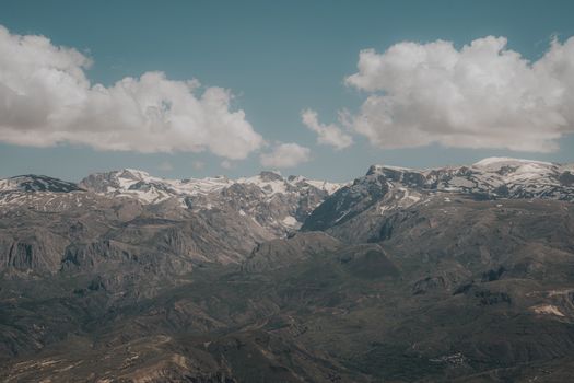 A breathtaking aerial view of snow-capped mountains under a clear sky in Erzincan, Türkiye.