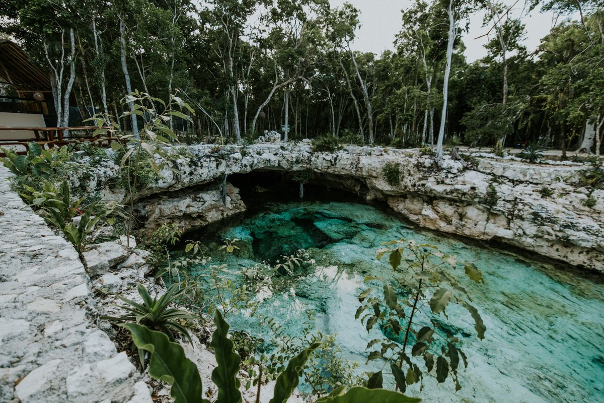 Cenote yucateco con agua turquesa