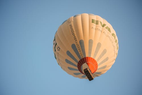 White Hot Air Balloon Flying against a Clear Sky