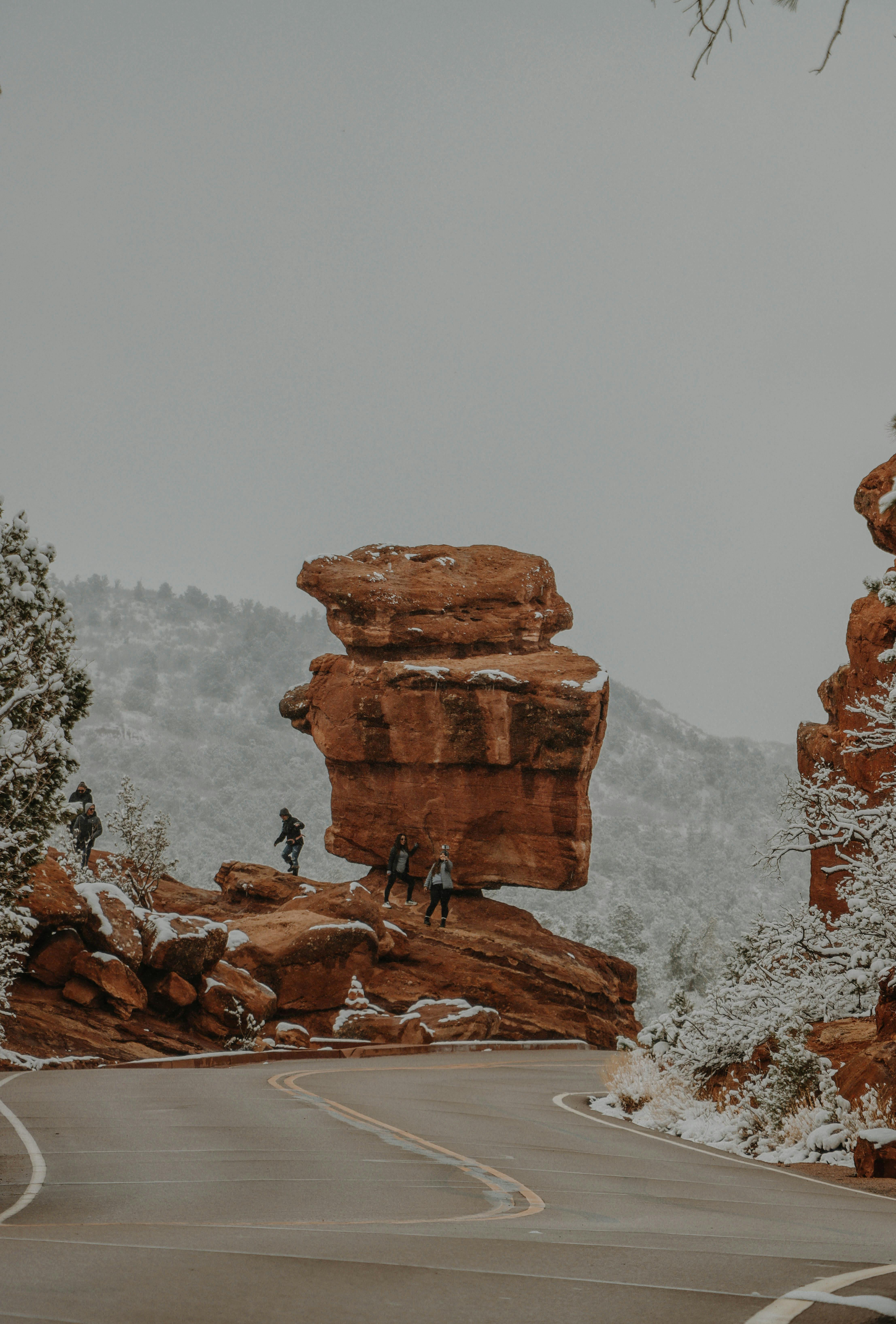 rock formation near road in usa in winter