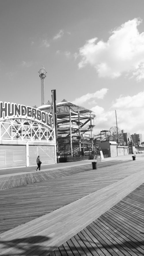 Free Black and white photo of the iconic Thunderbolt roller coaster at Coney Island. Stock Photo