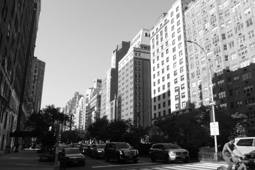 Black and White Photo of Cars on a City Street