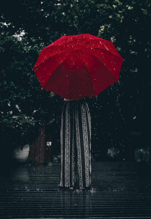 無料 赤い傘を使って立っている人 写真素材