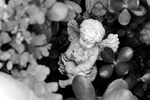 Free A Figurine of a Baby Angel among Plants Stock Photo