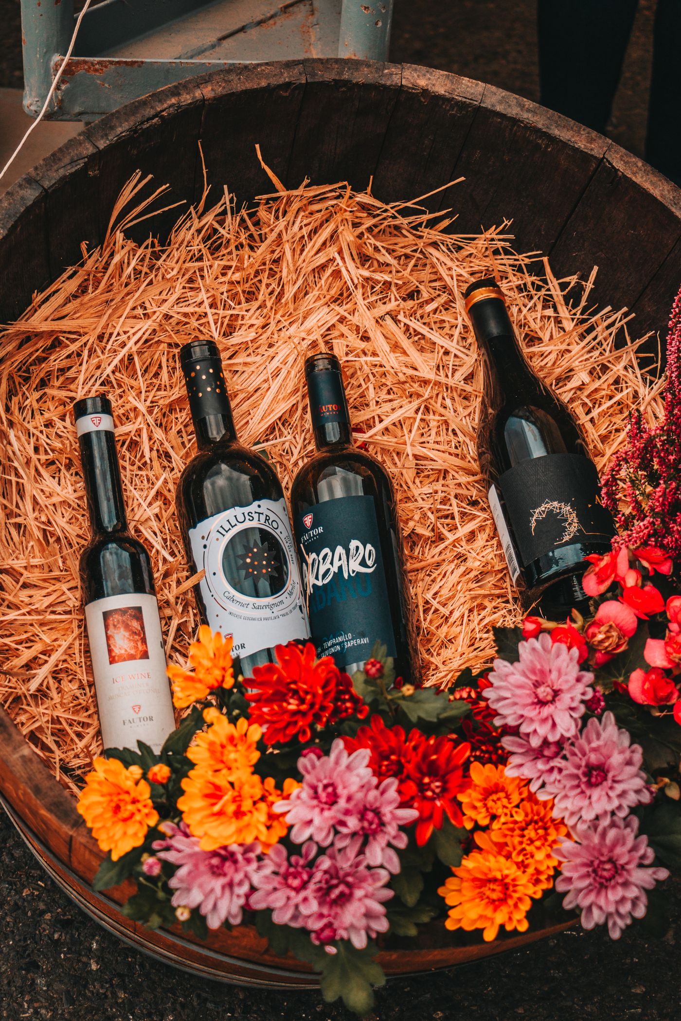 Bottles and potted flowers