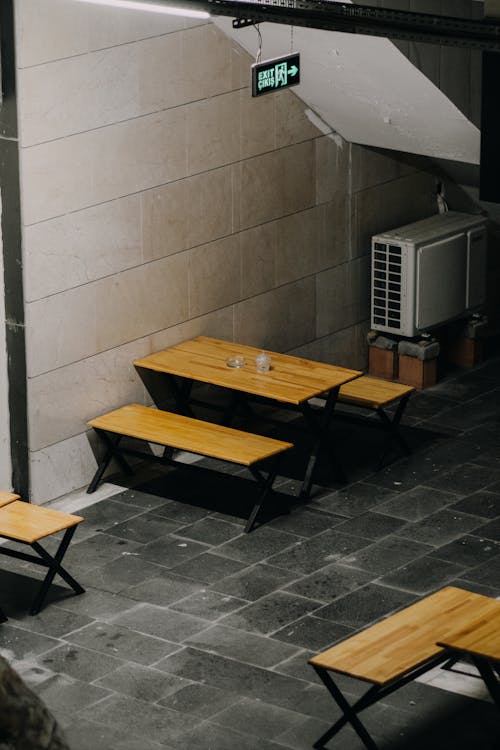 Table and Benches on Pavement