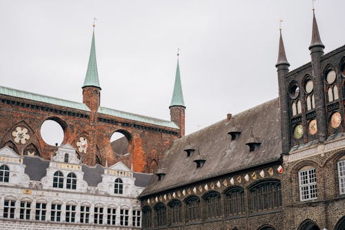 Towers and Walls of Town Hall in Lubeck in Germany