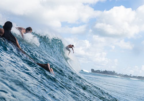 People Surfing on a Big Wave 