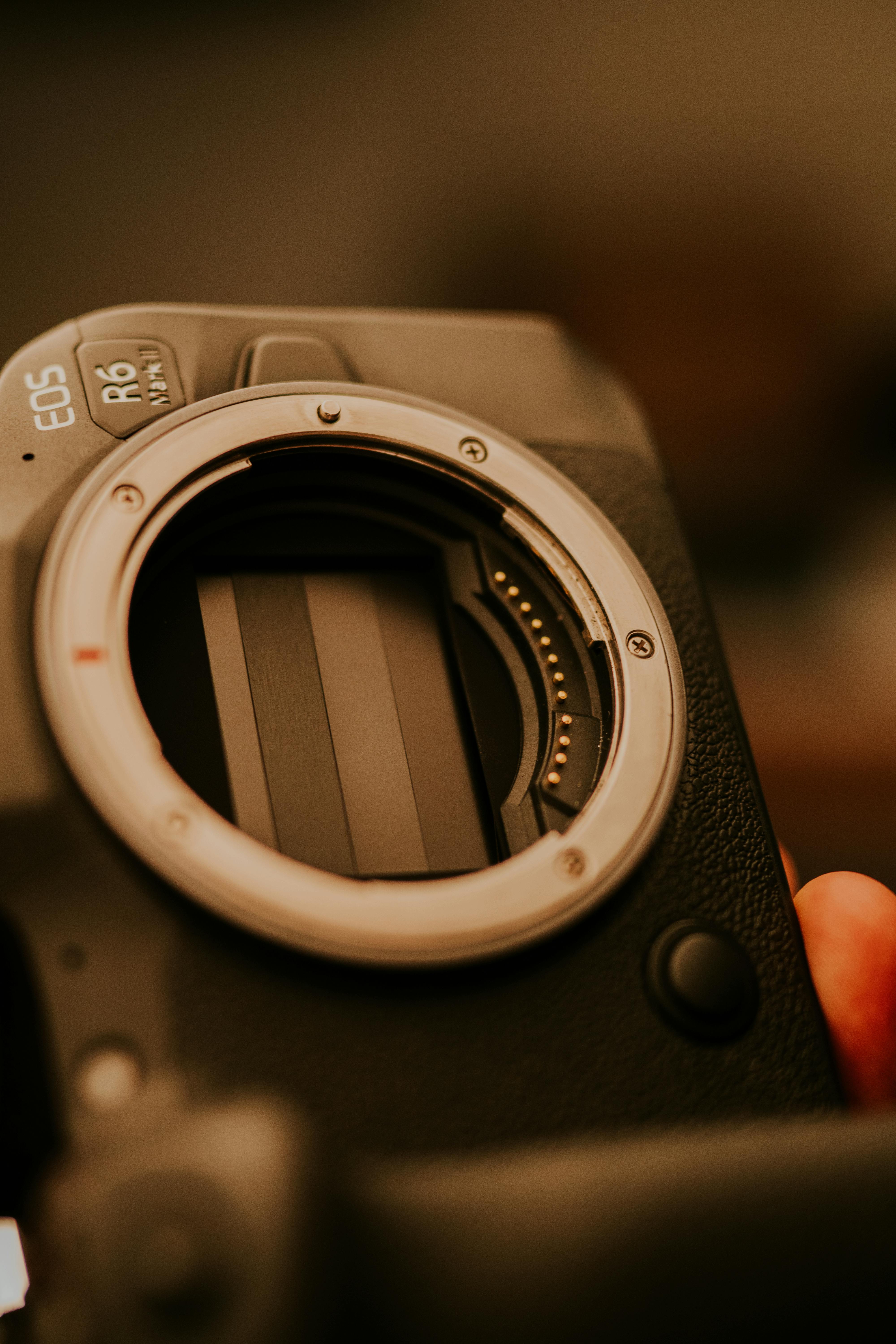 Free Detailed view of a camera body focusing on the lens mount, highlighting modern camera technology. Stock Photo
